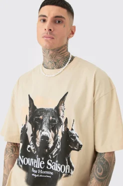 Tall Dobermann Printed Graphic Oversized T-shirt | BoohooMAN UK
