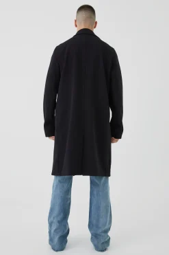 Tall Double Breasted Wool Look Overcoat In Black | BoohooMAN UK