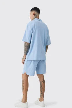 Tall Double Knit Jersey Texture Short Sleeve Shirt And Short Set | BoohooMAN UK