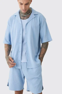 Tall Double Knit Jersey Texture Short Sleeve Shirt And Short Set | BoohooMAN UK