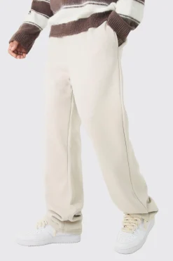 Tall Double Waistband Baggy Fit Jersey Bottoms In Stone | BoohooMAN UK