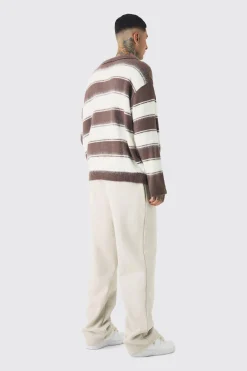 Tall Double Waistband Baggy Fit Jersey Bottoms In Stone | BoohooMAN UK