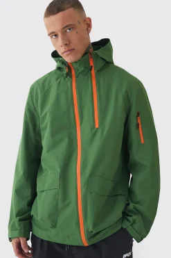 Tall Double Zip Hooded Windbreaker In Khaki | BoohooMAN UK
