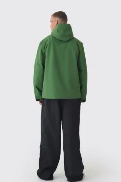 Tall Double Zip Hooded Windbreaker In Khaki | BoohooMAN UK