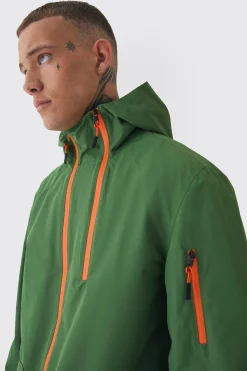 Tall Double Zip Hooded Windbreaker In Khaki | BoohooMAN UK