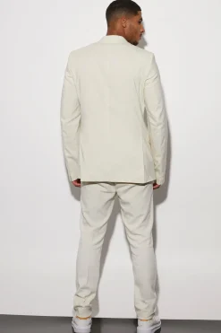 Tall Ecru Slim Linen Suit Set | BoohooMAN UK