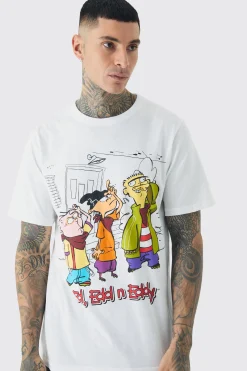 Tall Ed Edd N Eddy License Print T-shirt In White | BoohooMAN UK