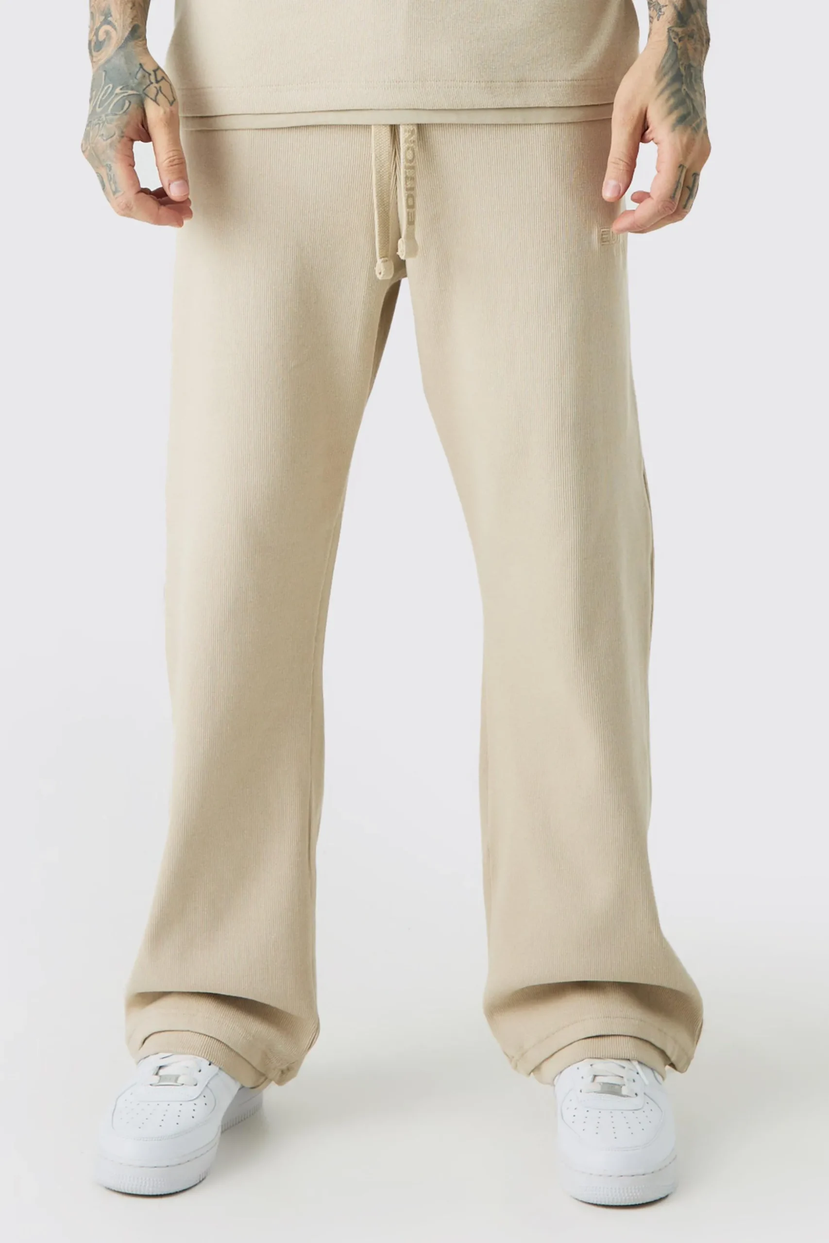 Tall EDITION Straight Ribbed Heavyweight Split Hem Jogger | BoohooMAN UK