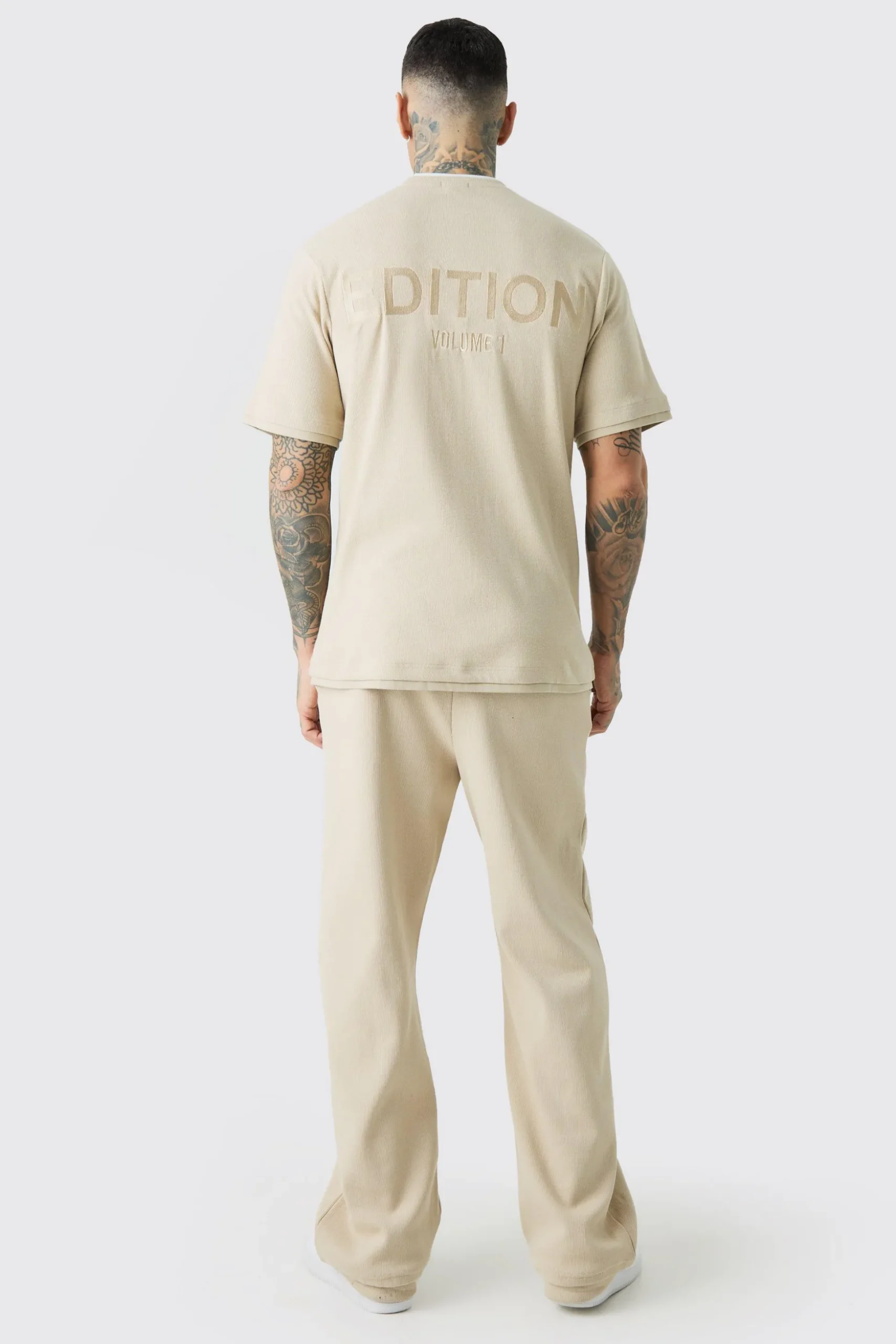 Tall EDITION Straight Ribbed Heavyweight Split Hem Jogger | BoohooMAN UK