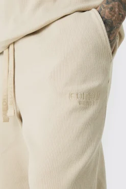 Tall EDITION Straight Ribbed Heavyweight Split Hem Jogger | BoohooMAN UK