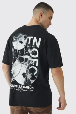 Tall EDTN Floral Graphic Back Oversized Printed T-Shirt | BoohooMAN UK