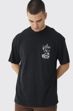 Tall EDTN Floral Graphic Back Oversized Printed T-Shirt | BoohooMAN UK