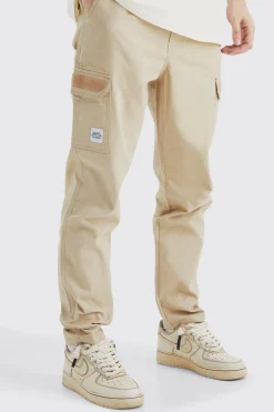 Tall Elastic Comfort Felt Detail Cargo Trouser | BoohooMAN UK