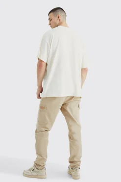 Tall Elastic Comfort Felt Detail Cargo Trouser | BoohooMAN UK