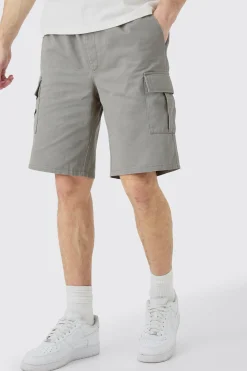 Tall Elastic Waist Relaxed Fit Cargo Shorts In Grey | BoohooMAN UK