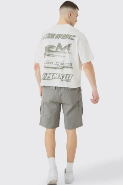 Tall Elastic Waist Relaxed Fit Cargo Shorts In Grey | BoohooMAN UK