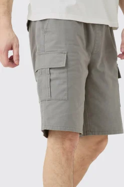 Tall Elastic Waist Relaxed Fit Cargo Shorts In Grey | BoohooMAN UK
