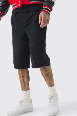 Tall Elasticated Waist Applique Jorts | BoohooMAN UK