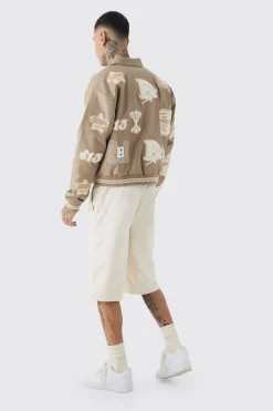 Tall Elasticated Waist Applique Jorts | BoohooMAN UK