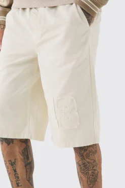 Tall Elasticated Waist Applique Jorts | BoohooMAN UK