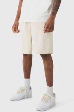 Tall Elasticated Waist Drawcord Detail Slim Fit Shorts In Ecru | BoohooMAN UK