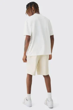 Tall Elasticated Waist Drawcord Detail Slim Fit Shorts In Ecru | BoohooMAN UK