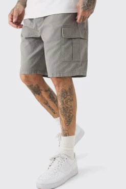 Tall Elasticated Waist Grey Relaxed Fit Cargo Shorts | BoohooMAN UK