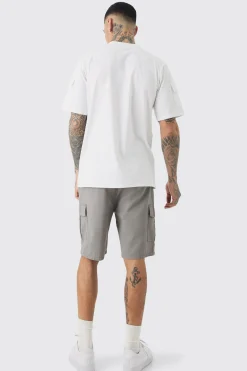 Tall Elasticated Waist Grey Relaxed Fit Cargo Shorts | BoohooMAN UK