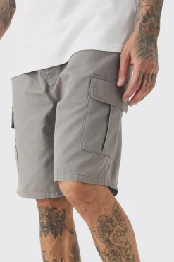 Tall Elasticated Waist Grey Relaxed Fit Cargo Shorts | BoohooMAN UK