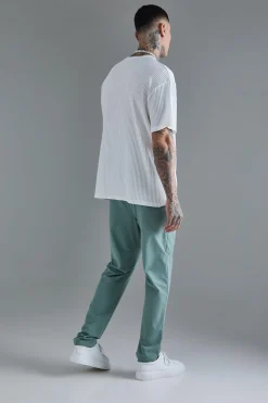 Tall Elasticated Waist Lightweight Technical Stretch Slim Trouser | BoohooMAN UK
