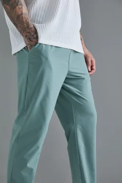 Tall Elasticated Waist Lightweight Technical Stretch Slim Trouser | BoohooMAN UK
