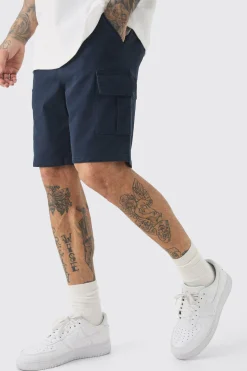 Tall Elasticated Waist Navy Skinny Fit Cargo Shorts | BoohooMAN UK