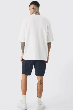 Tall Elasticated Waist Navy Skinny Fit Cargo Shorts | BoohooMAN UK