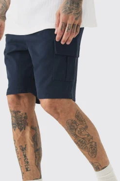 Tall Elasticated Waist Navy Skinny Fit Cargo Shorts | BoohooMAN UK