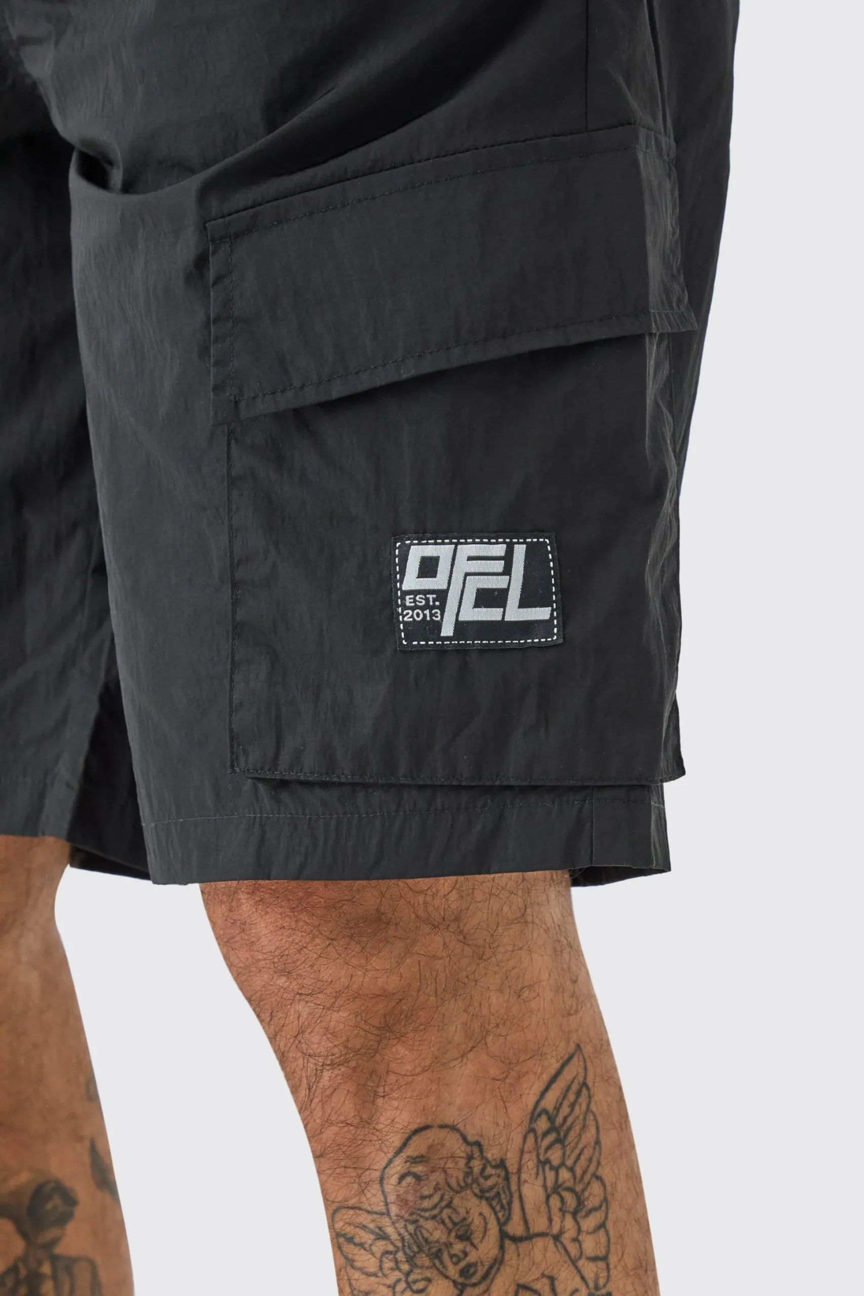 Tall Elasticated Waist Ofcl Nylon Cargo Short | BoohooMAN UK