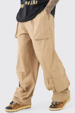 Tall Elasticated Waist Oversized Peached Cargo Trouser | BoohooMAN UK
