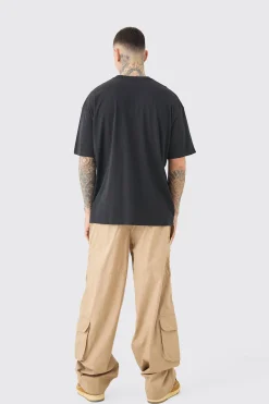 Tall Elasticated Waist Oversized Peached Cargo Trouser | BoohooMAN UK