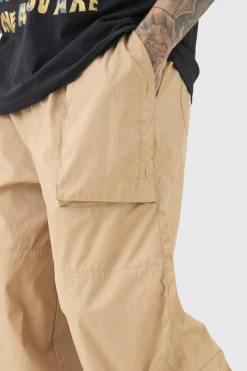 Tall Elasticated Waist Oversized Peached Cargo Trouser | BoohooMAN UK