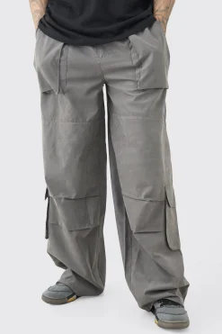 Tall Elasticated Waist Oversized Peached Cargo Trouser | BoohooMAN UK