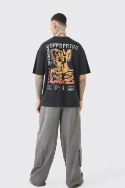 Tall Elasticated Waist Oversized Peached Cargo Trouser | BoohooMAN UK