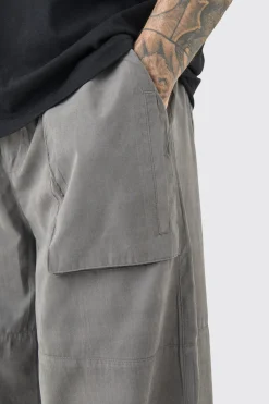 Tall Elasticated Waist Oversized Peached Cargo Trouser | BoohooMAN UK