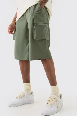 Tall Elasticated Waist Relaxed Lightweight Stretch Cargo Short | BoohooMAN UK