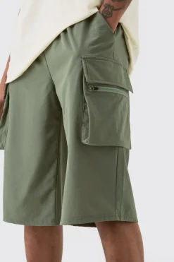 Tall Elasticated Waist Relaxed Lightweight Stretch Cargo Short | BoohooMAN UK