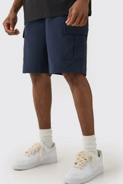 Tall Elasticated Waist Relaxed Fit Cargo Shorts | BoohooMAN UK
