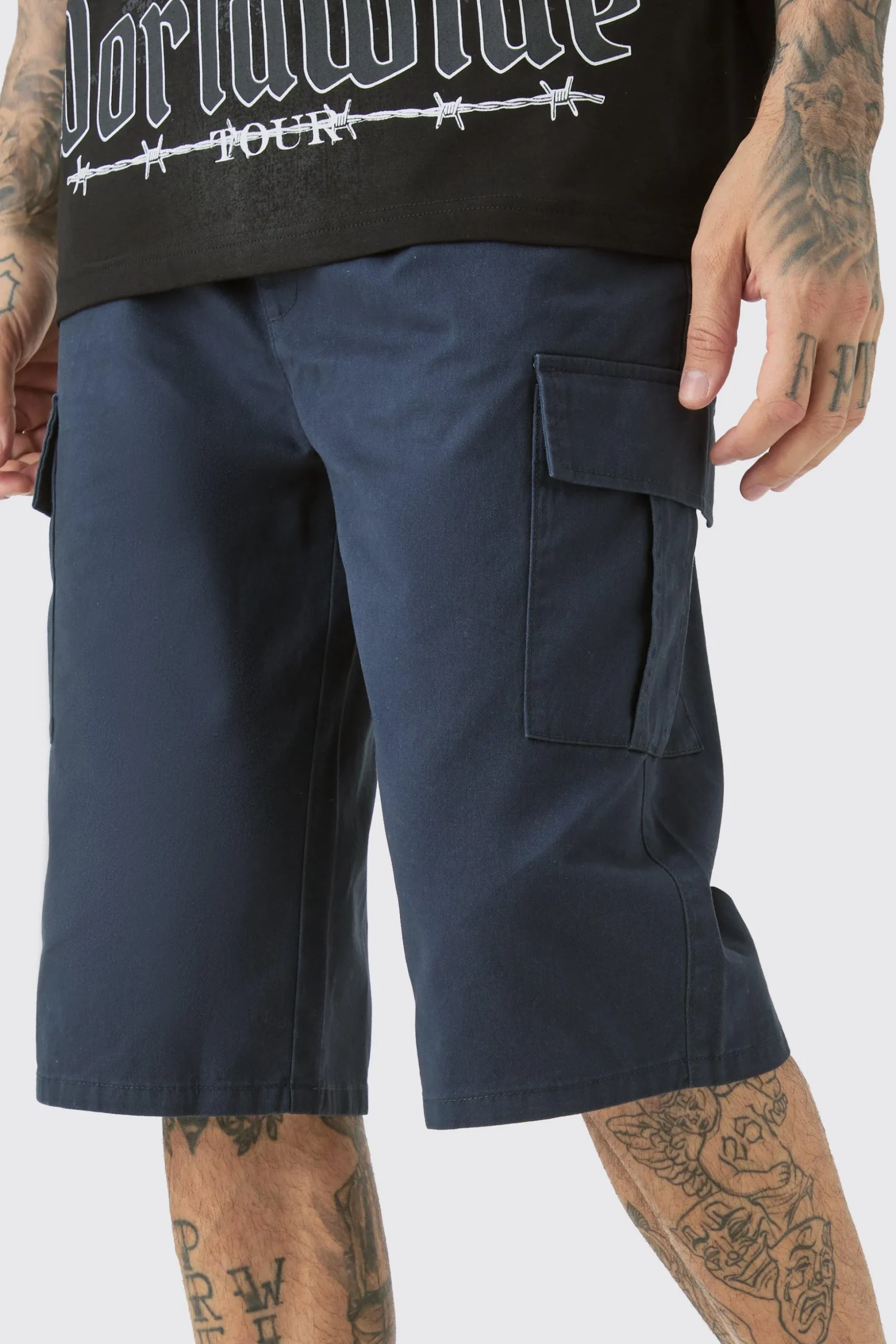 Tall Elasticated Waist Relaxed Fit Cargo Jorts | BoohooMAN UK