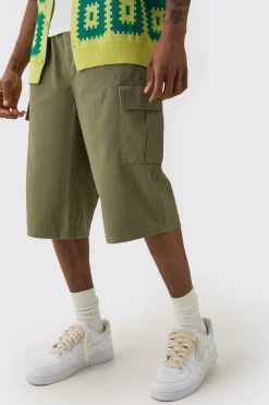 Tall Elasticated Waist Relaxed Fit Cargo Jorts | BoohooMAN UK