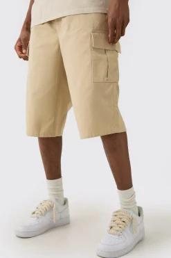 Tall Elasticated Waist Relaxed Fit Cargo Jorts | BoohooMAN UK
