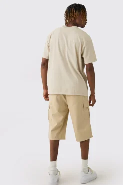 Tall Elasticated Waist Relaxed Fit Cargo Jorts | BoohooMAN UK