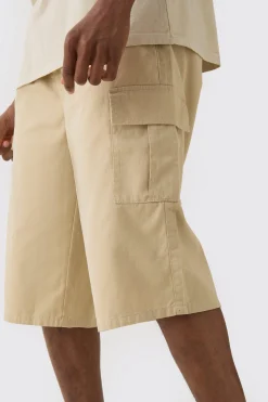 Tall Elasticated Waist Relaxed Fit Cargo Jorts | BoohooMAN UK