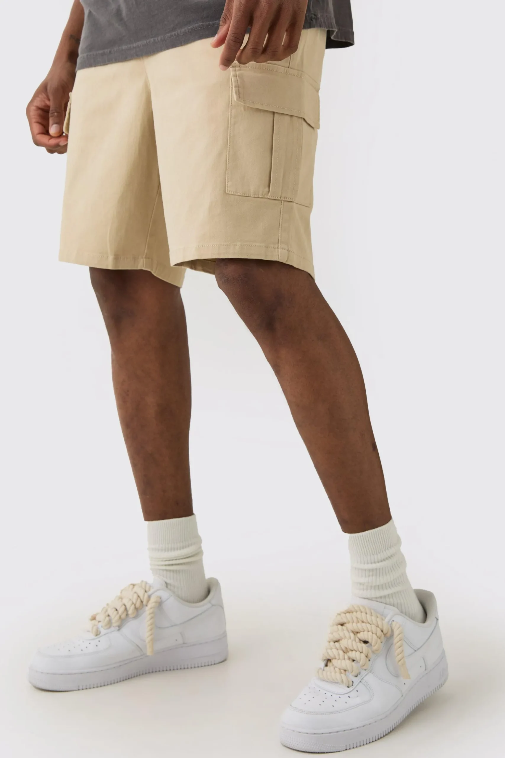 Tall Elasticated Waist Slim Fit Cargo Shorts | BoohooMAN UK